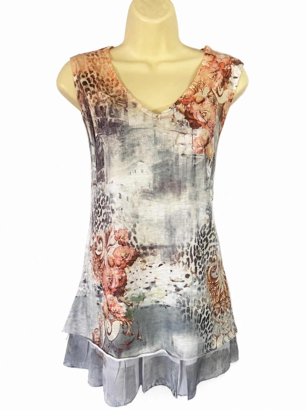 CYC Coco Y Club Mixed Print Layered Tunic Tank Top Women’s XL Like New